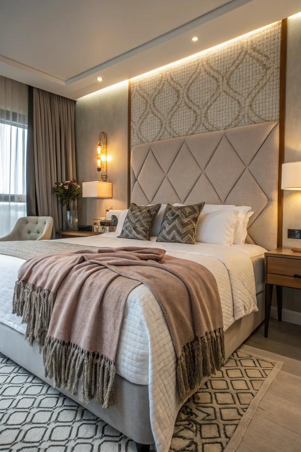 A throw over the headboard can transform the look of the entire room.