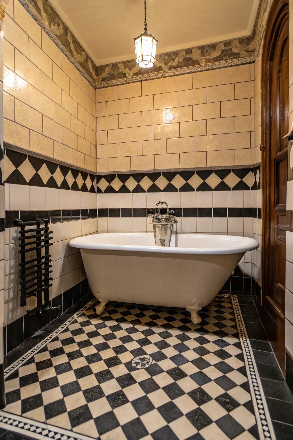 Checkerboard finishes bring a classic vintage feel to your bathroom.