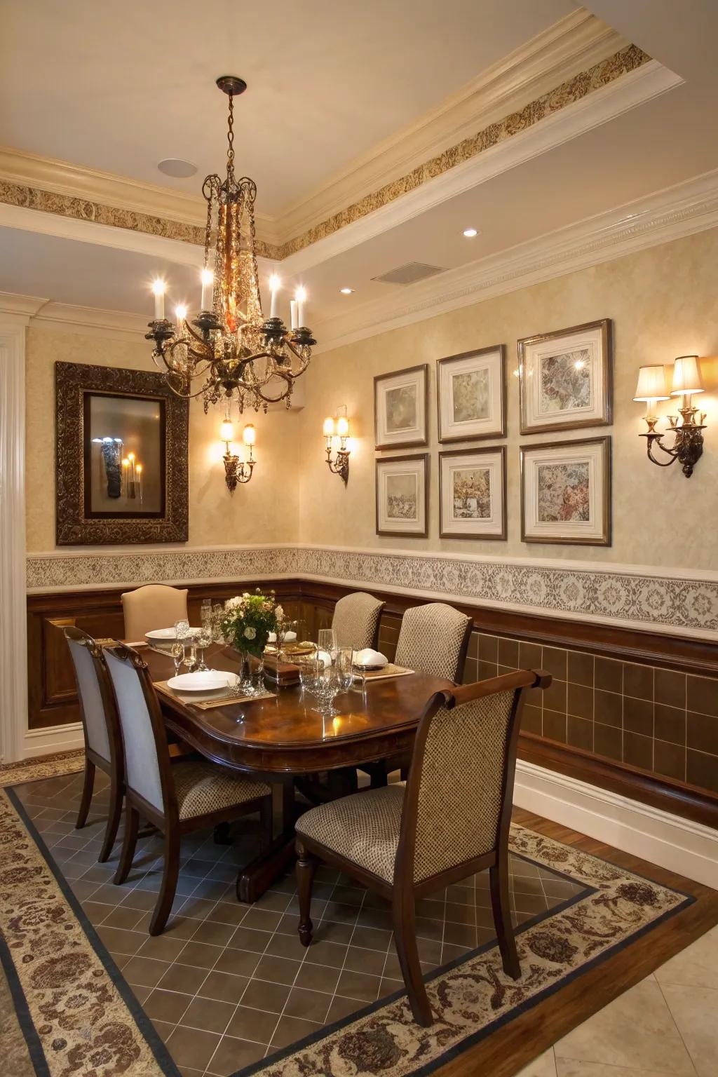 Chair rail trims introduce a refined border to your dining environments.