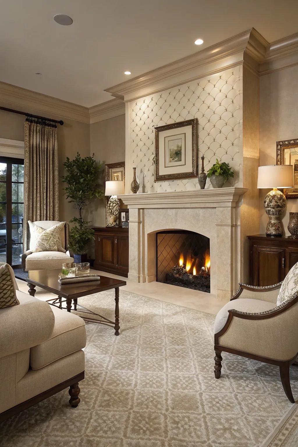 Subdued cladding provides a timeless elegance in this sophisticated living area.