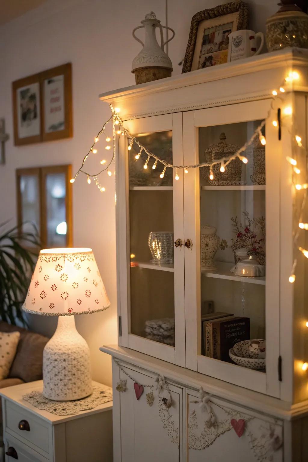 Decorative lights impart coziness and ambiance to the display.