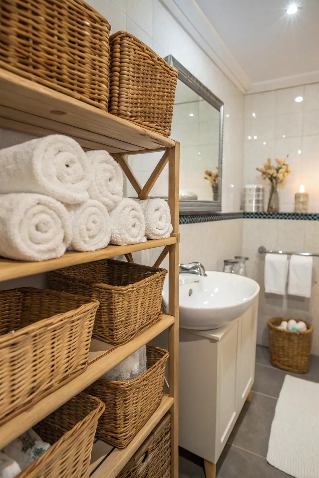 Baskets provide versatile and cozy storage.