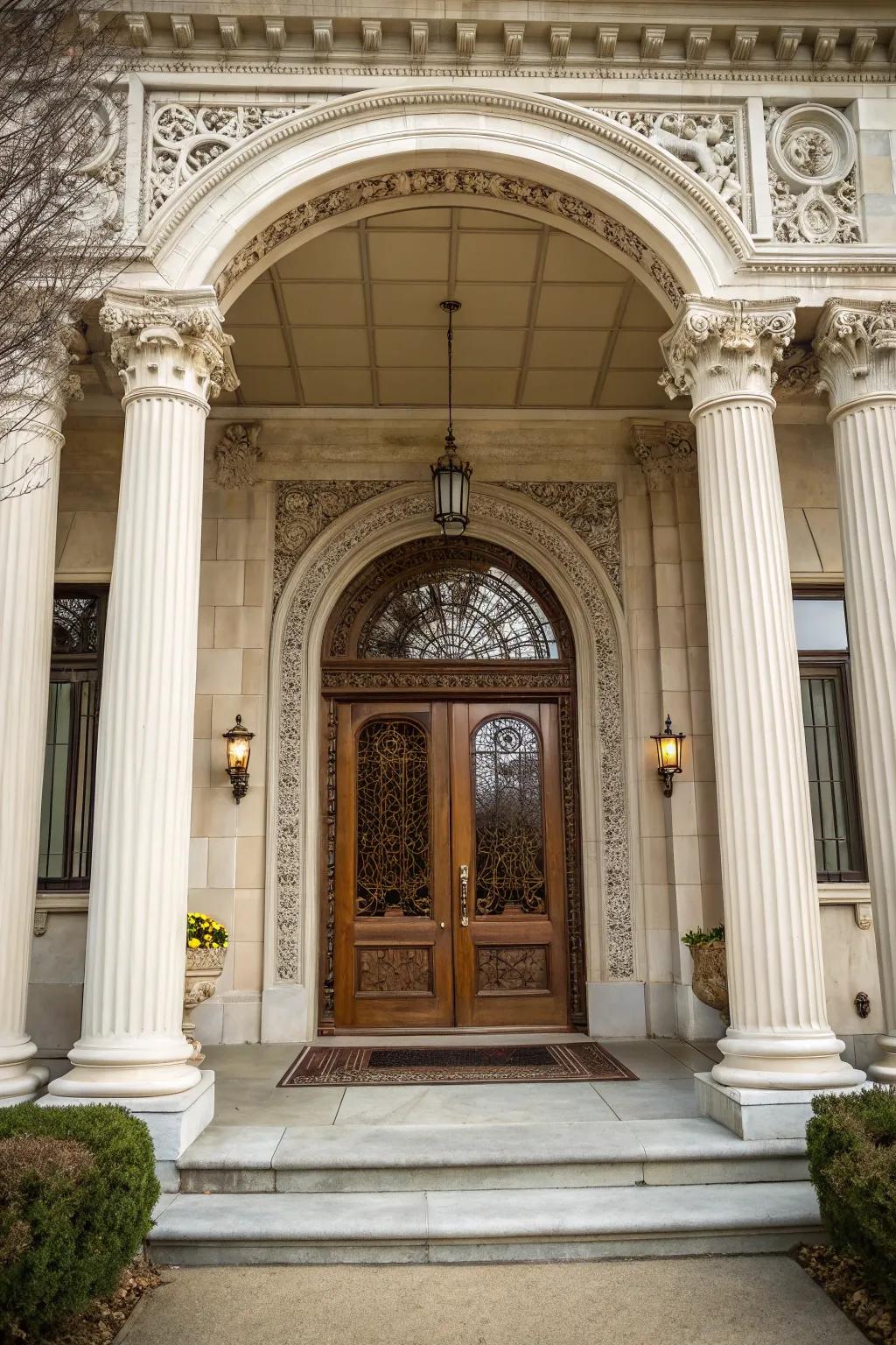 Classic architecture is highlighted with elaborate pillars and arches.