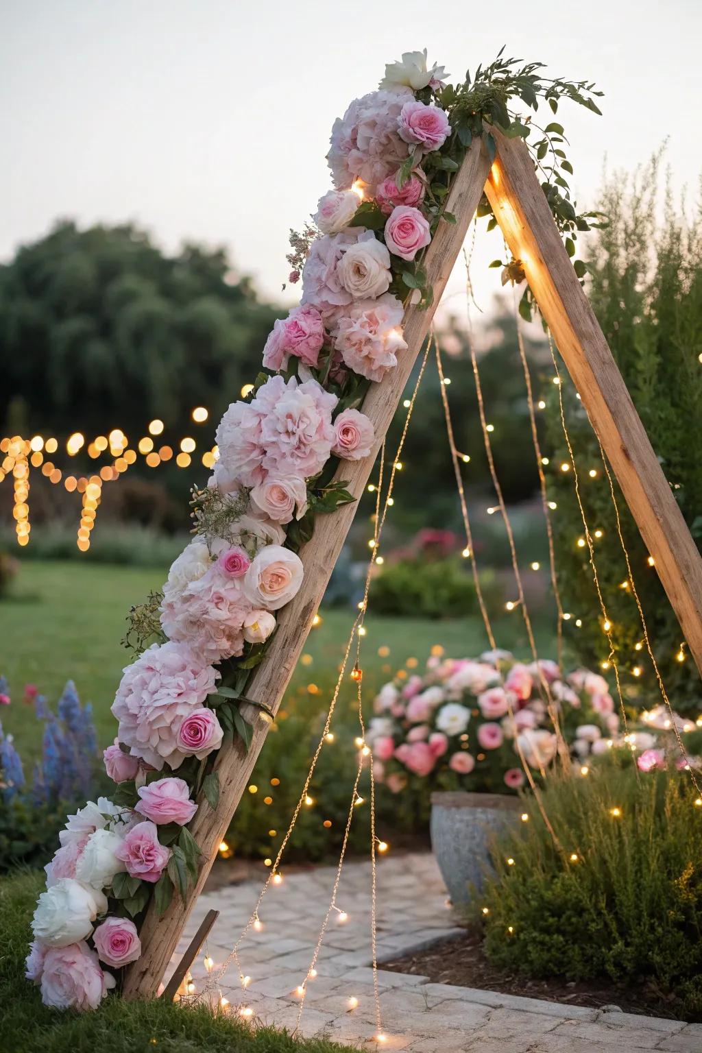 A romantic triangle arch, perfect for garden weddings or special events.