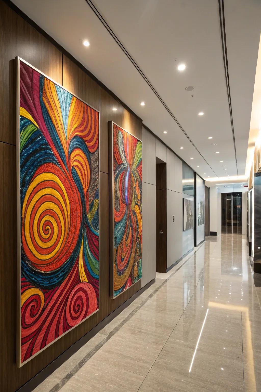 Bold abstract patterns creating a dynamic triptych.