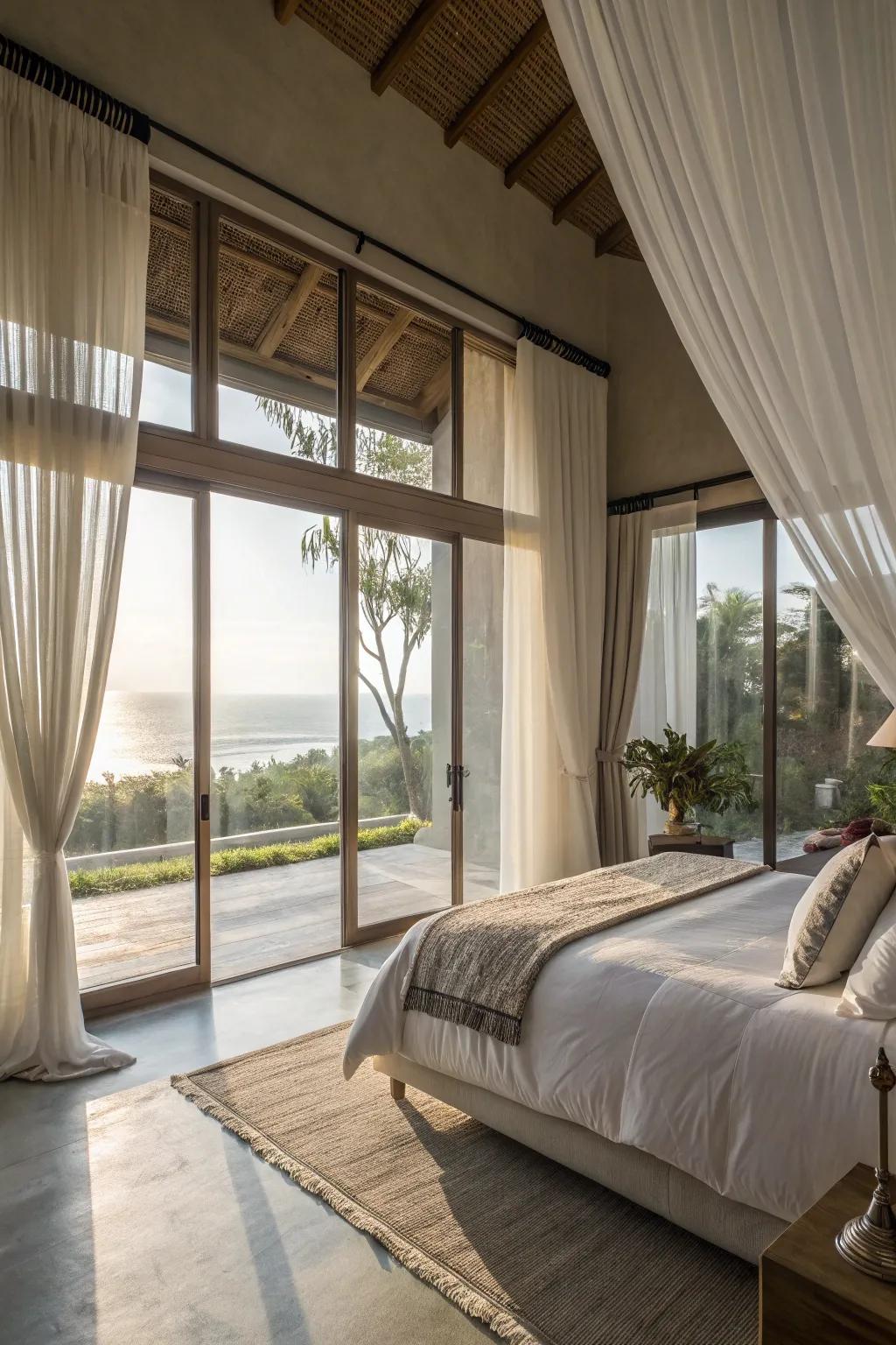 Natural light floods the room, creating an airy and tropical-inspired space.