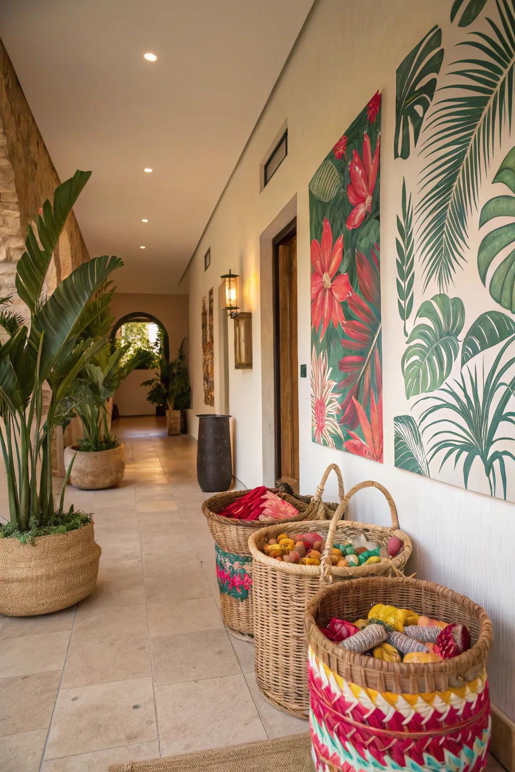 Tropical decor accents contribute allure and character to your entryway.