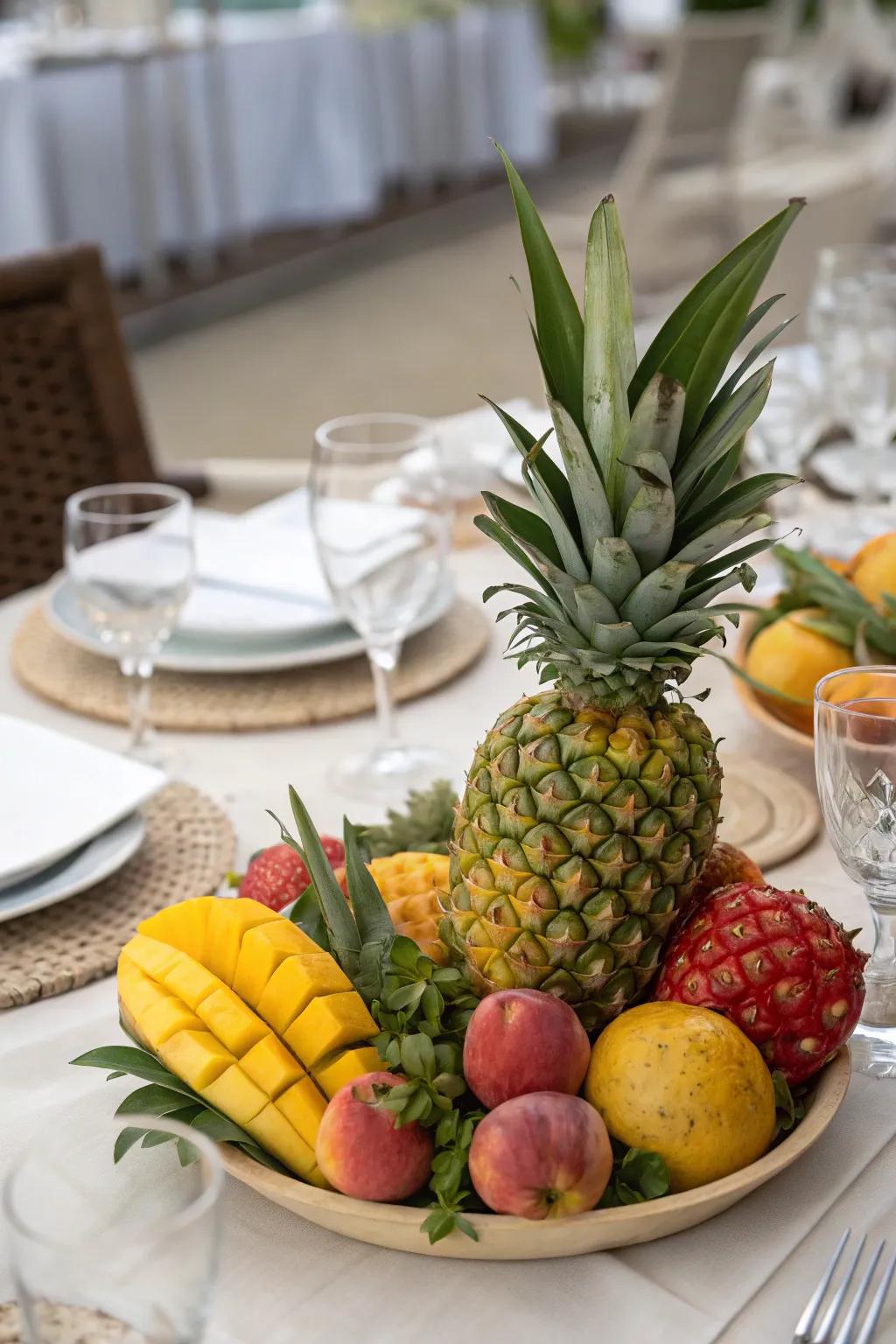 An eye-catching island fruit display.
