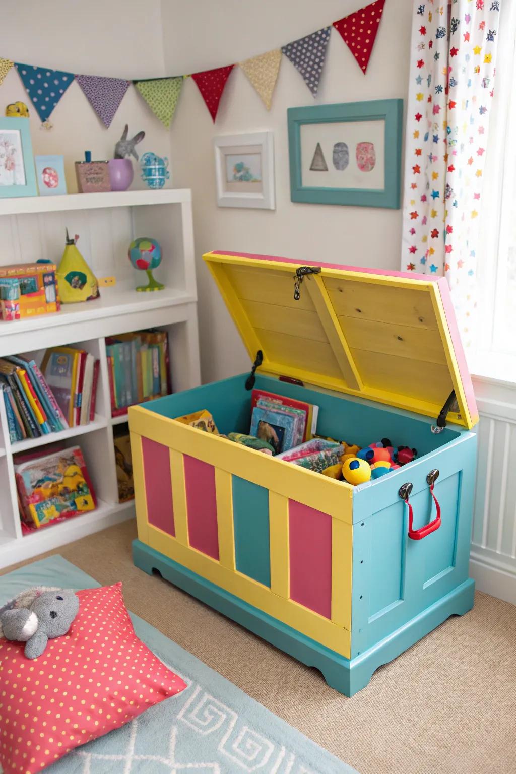 This vibrant trunk makes toy storage playful and organized.
