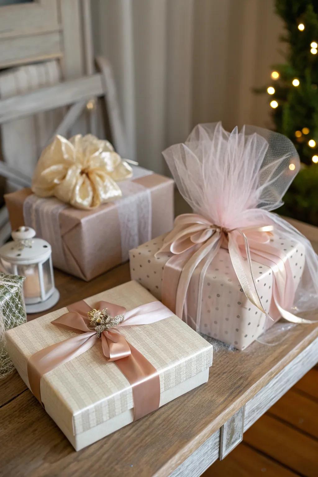 Elevate your gifts with delicately wrapped ethereal fabric.