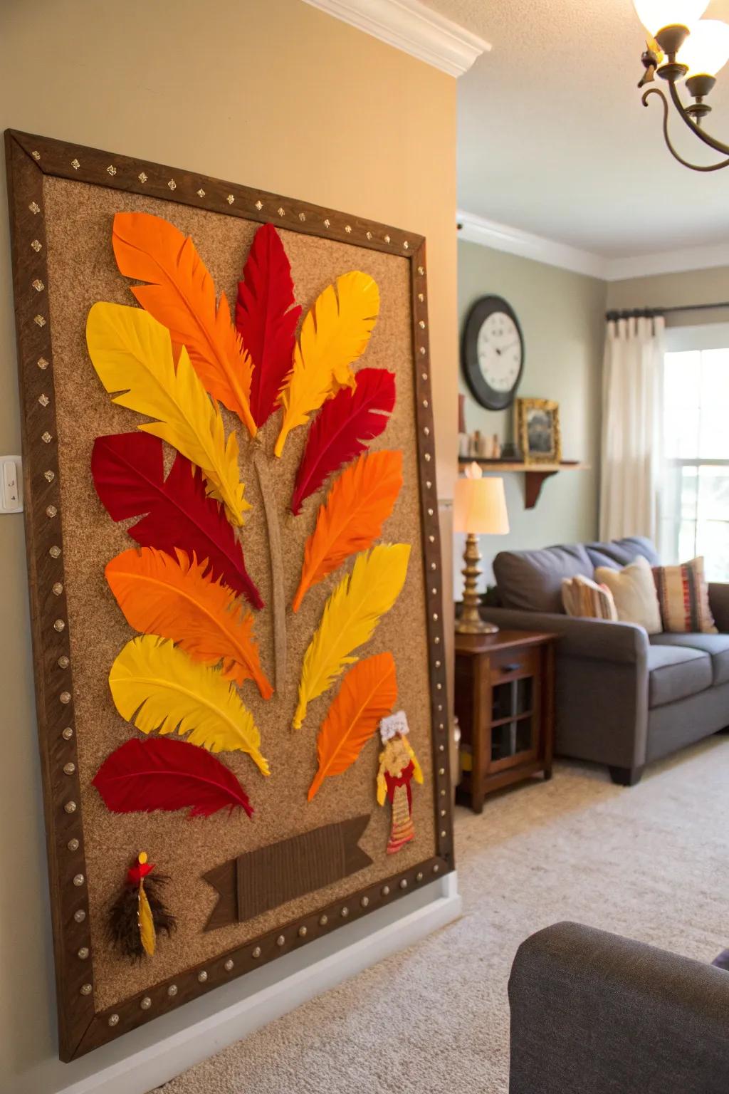 Vivid turkey tail feathers that brighten up any Thanksgiving decor.