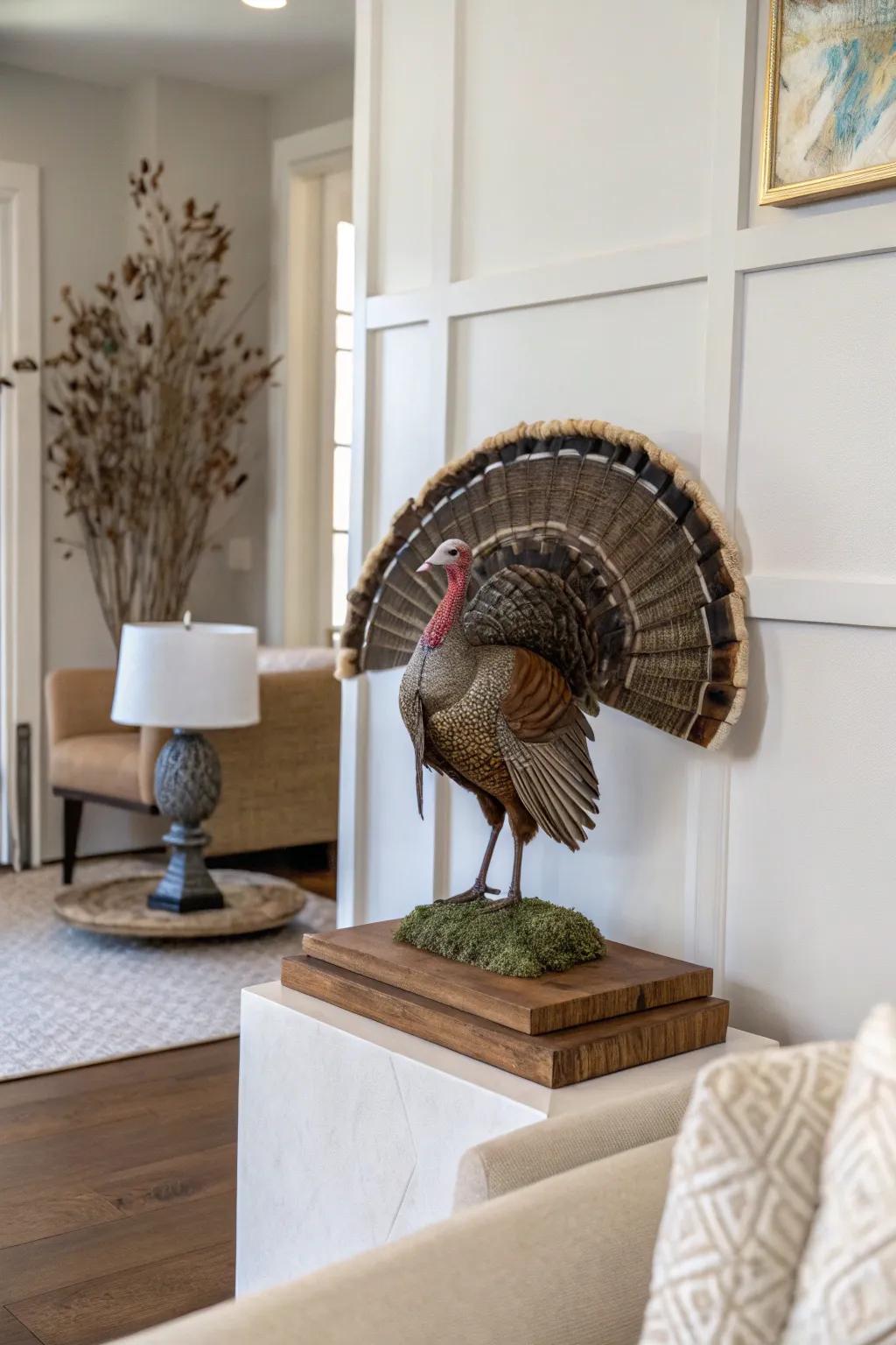 An unprocessed timber finish accentuates the beauty of a turkey fan.
