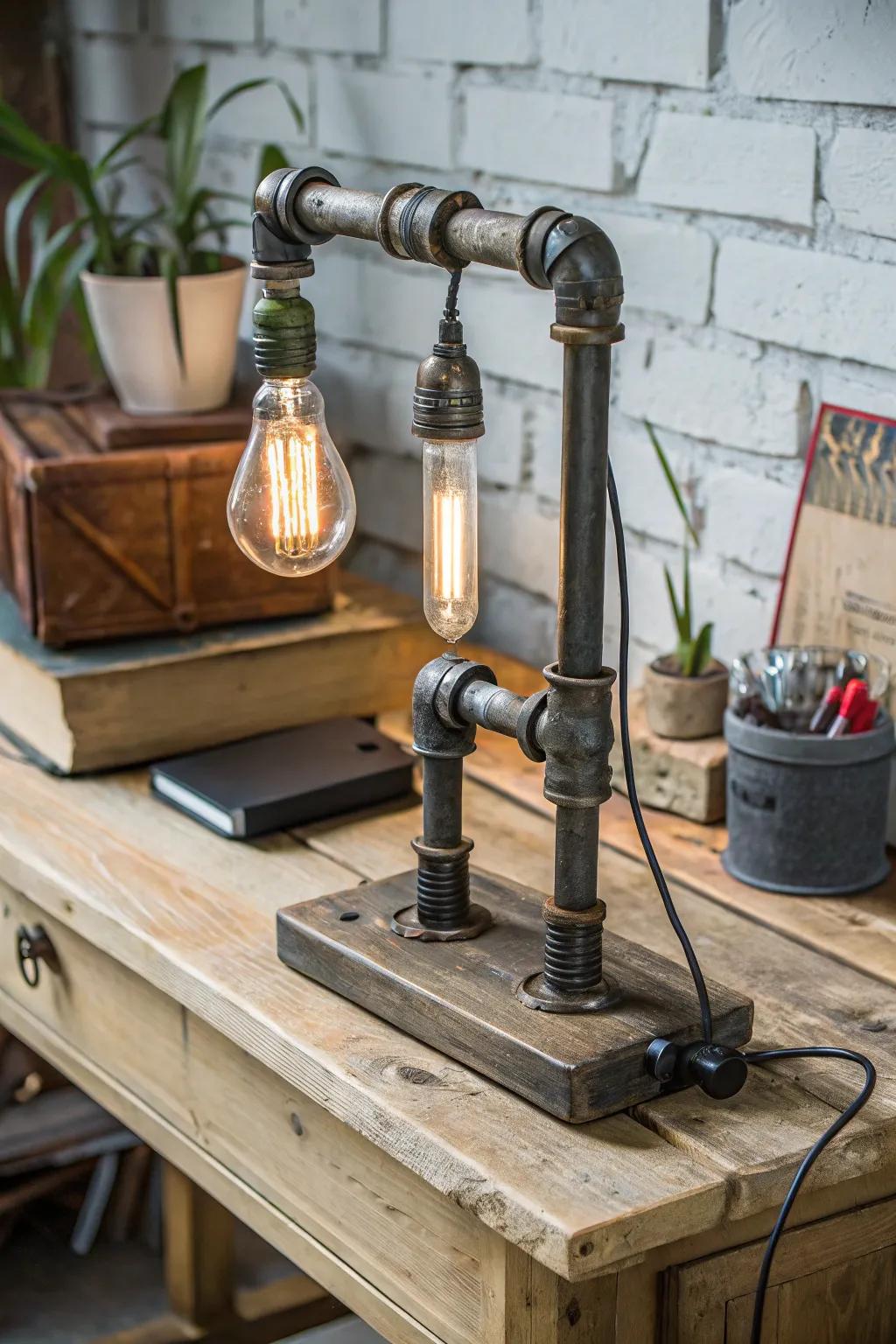 Add a touch of industrial magic with a pipe lamp.