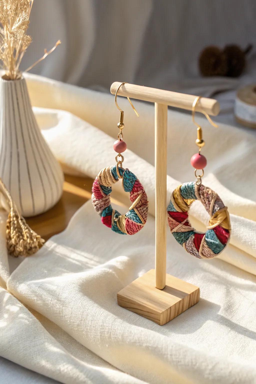 Transform textile remnants into striking earrings that inject a dose of artistry into your vibe.