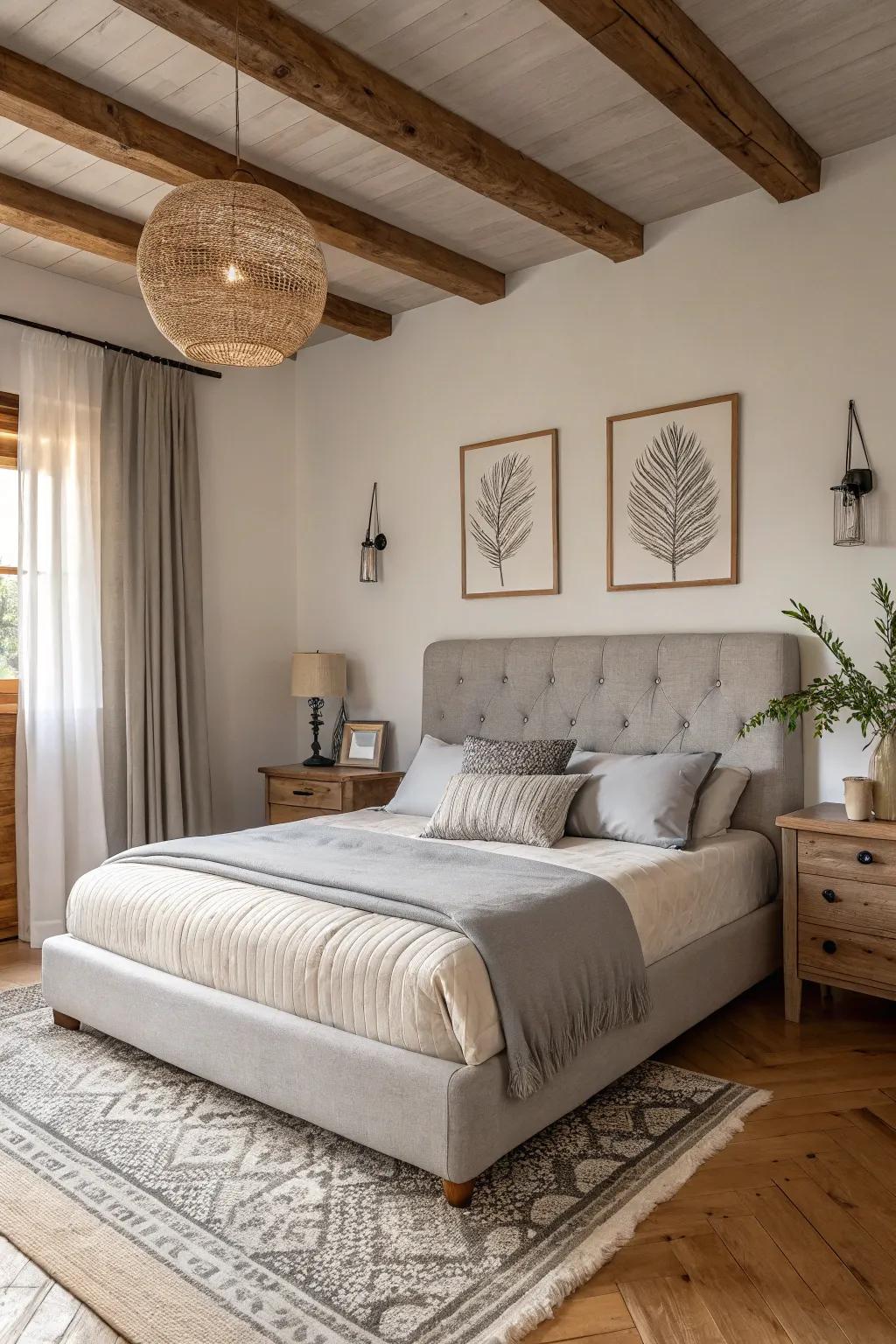 Neutral shades foster a soothing and calm sleeping quarter atmosphere.