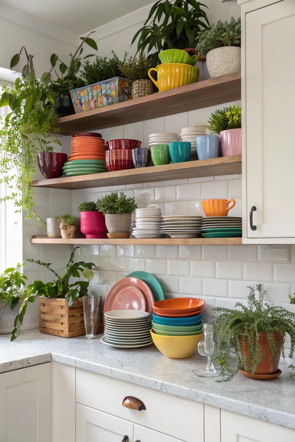 Exposed shelving merges functionality and design in your kitchen.