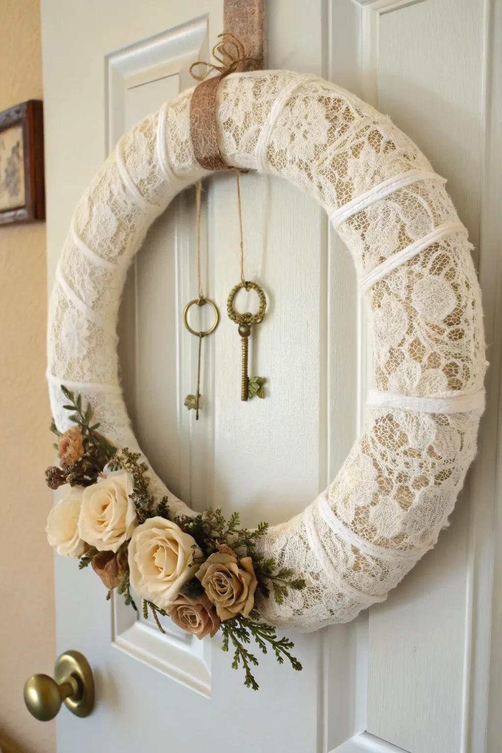 Embrace classic romance using a delicate weave-covered wreath that expresses everlasting beauty.