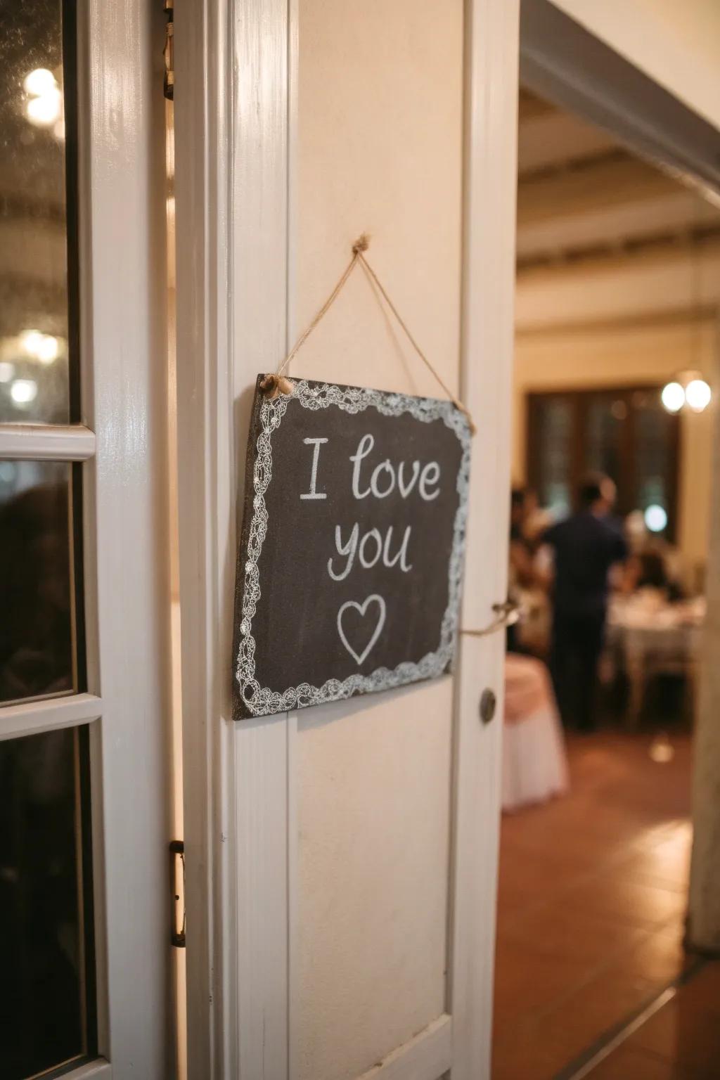 A chalkboard message adds a customizable element to your Valentine's decor.