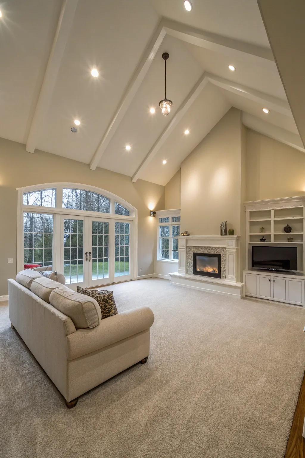Flush mount lighting offers a clean, subtle solution for vaulted ceilings.