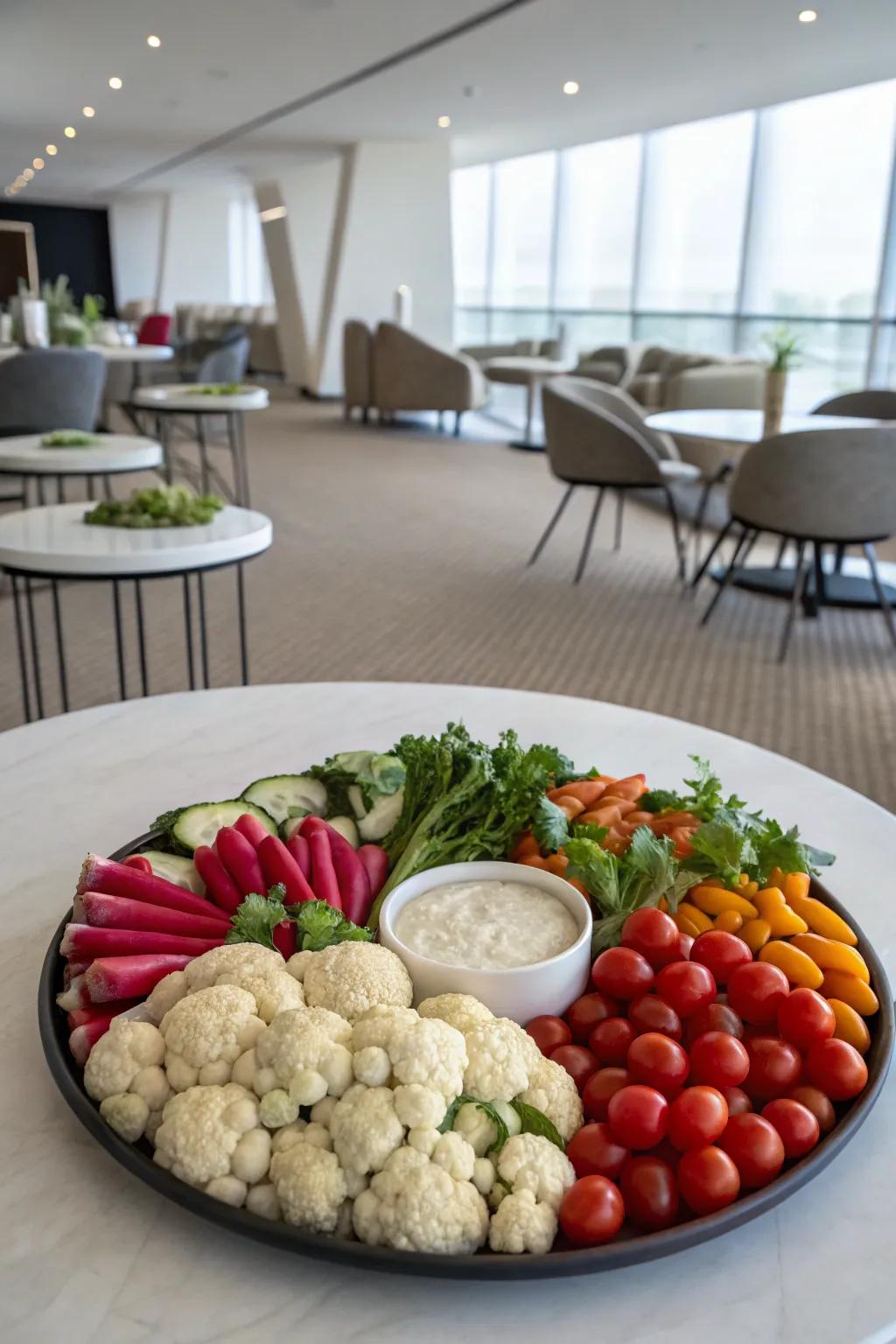 Vegetables arranged symmetrically in a circular pattern.