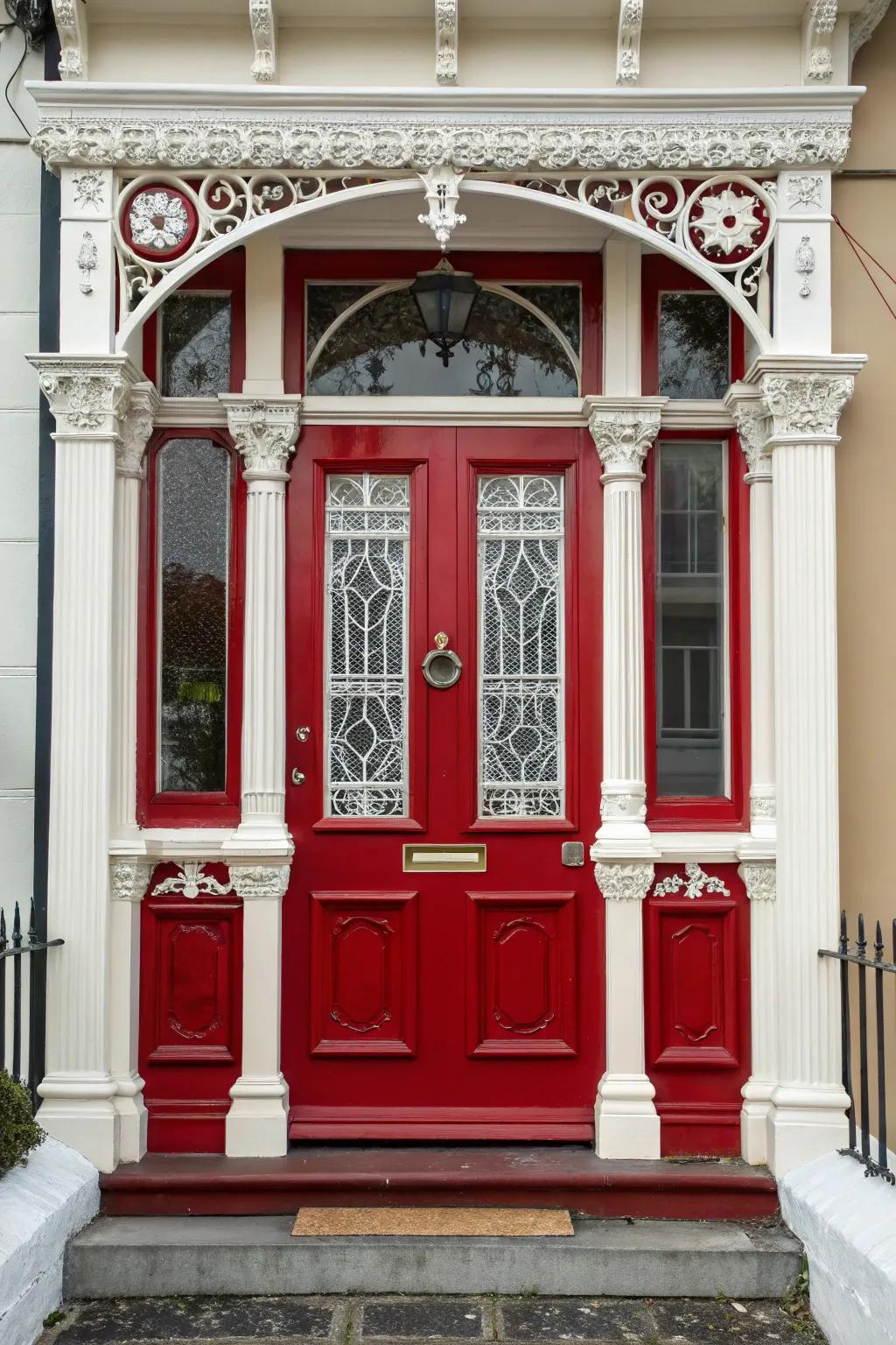 Intense red hues cause this Victorian door to stand out.