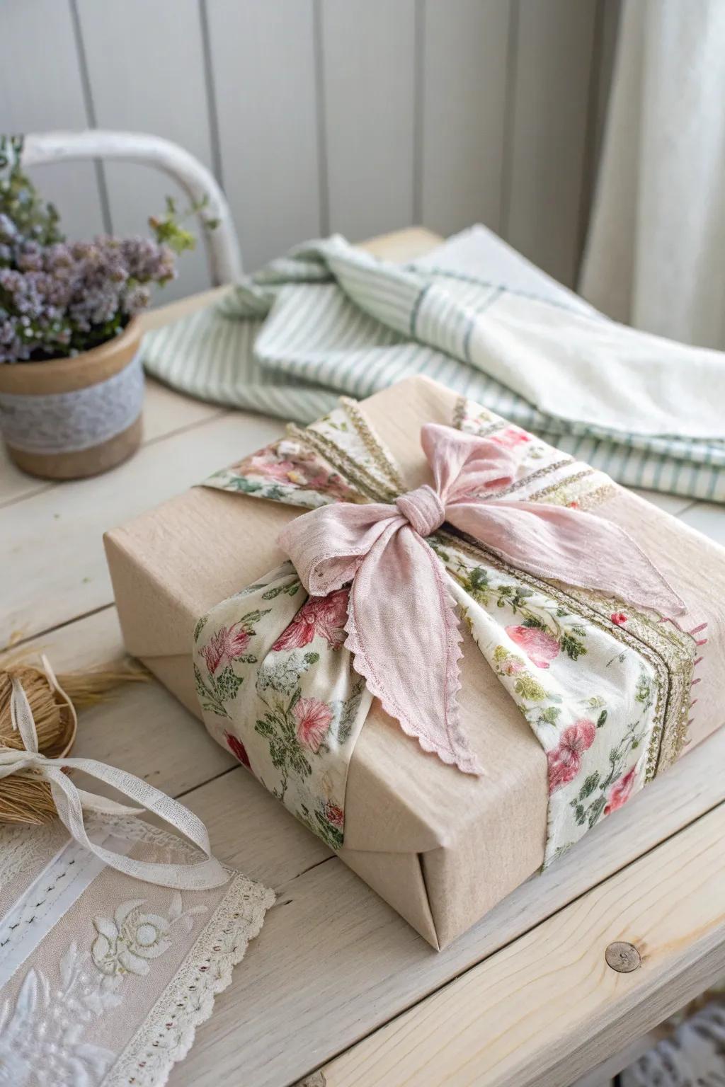 Enhance your gift presentation with handcrafted textile bands for a hint of vintage charm.