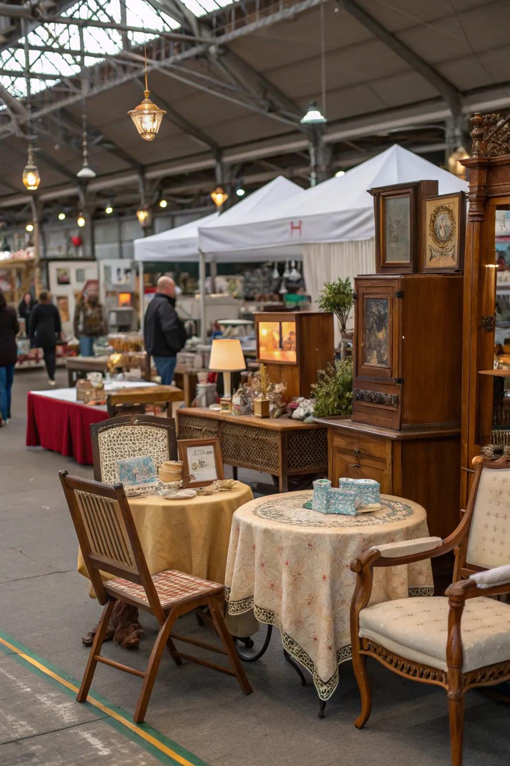 Incorporating period furnishings into market stall designs.