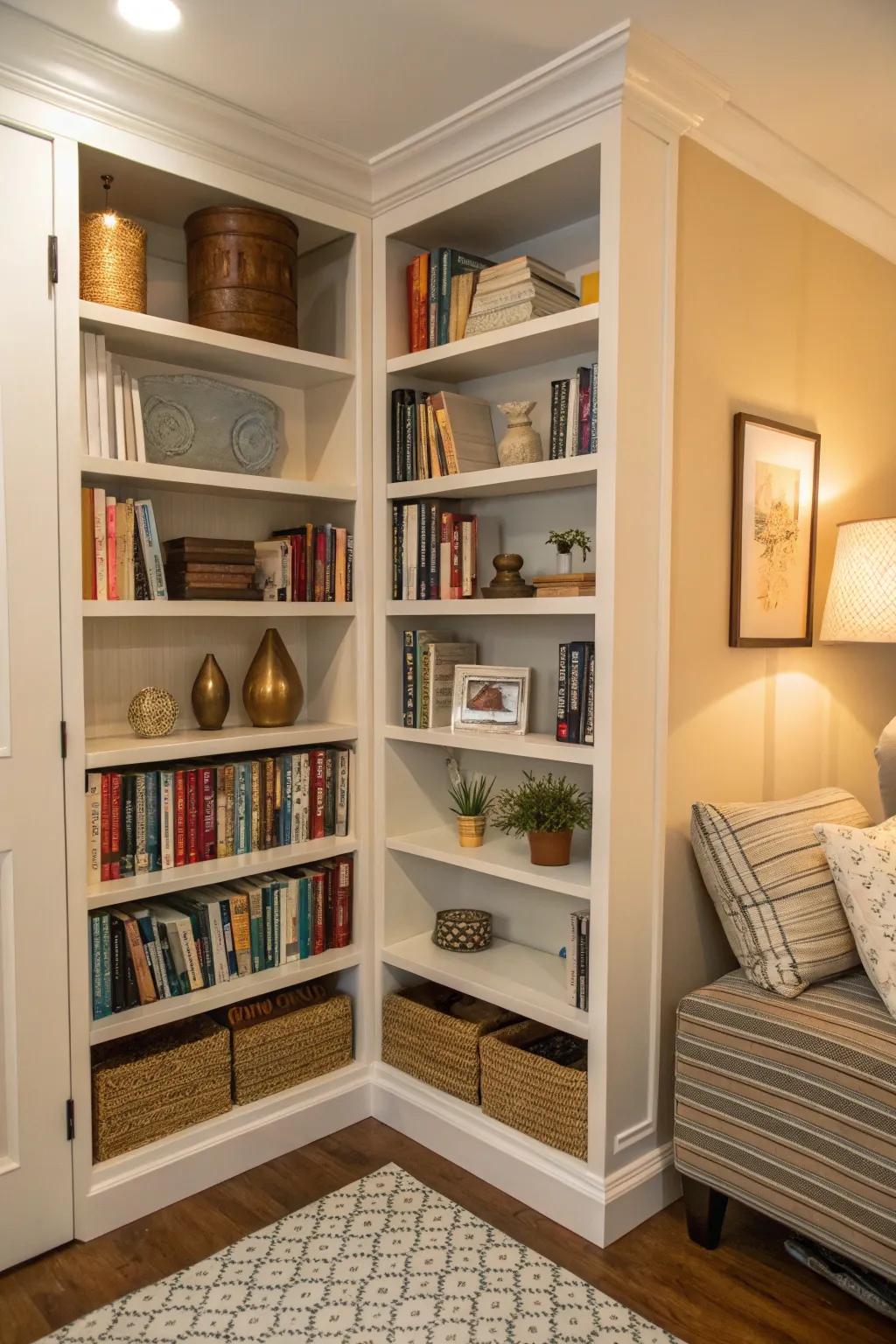 Corner shelves maximize storage in compact areas, keeping your space organized and stylish without clutter.