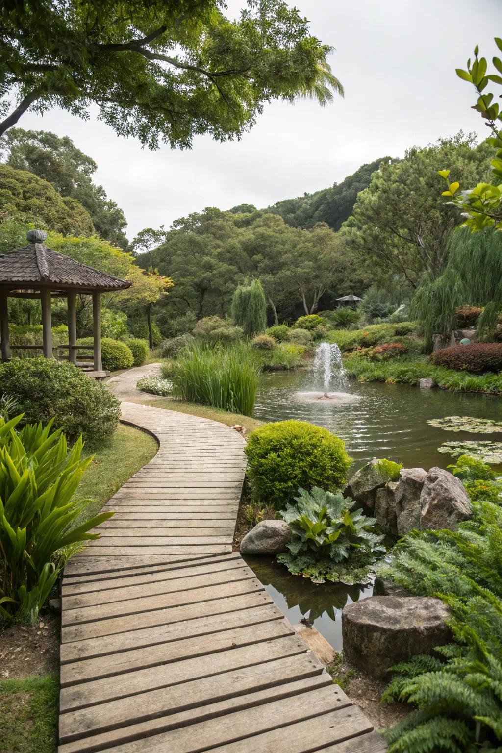 Timber walkways welcome you to discover your water garden.
