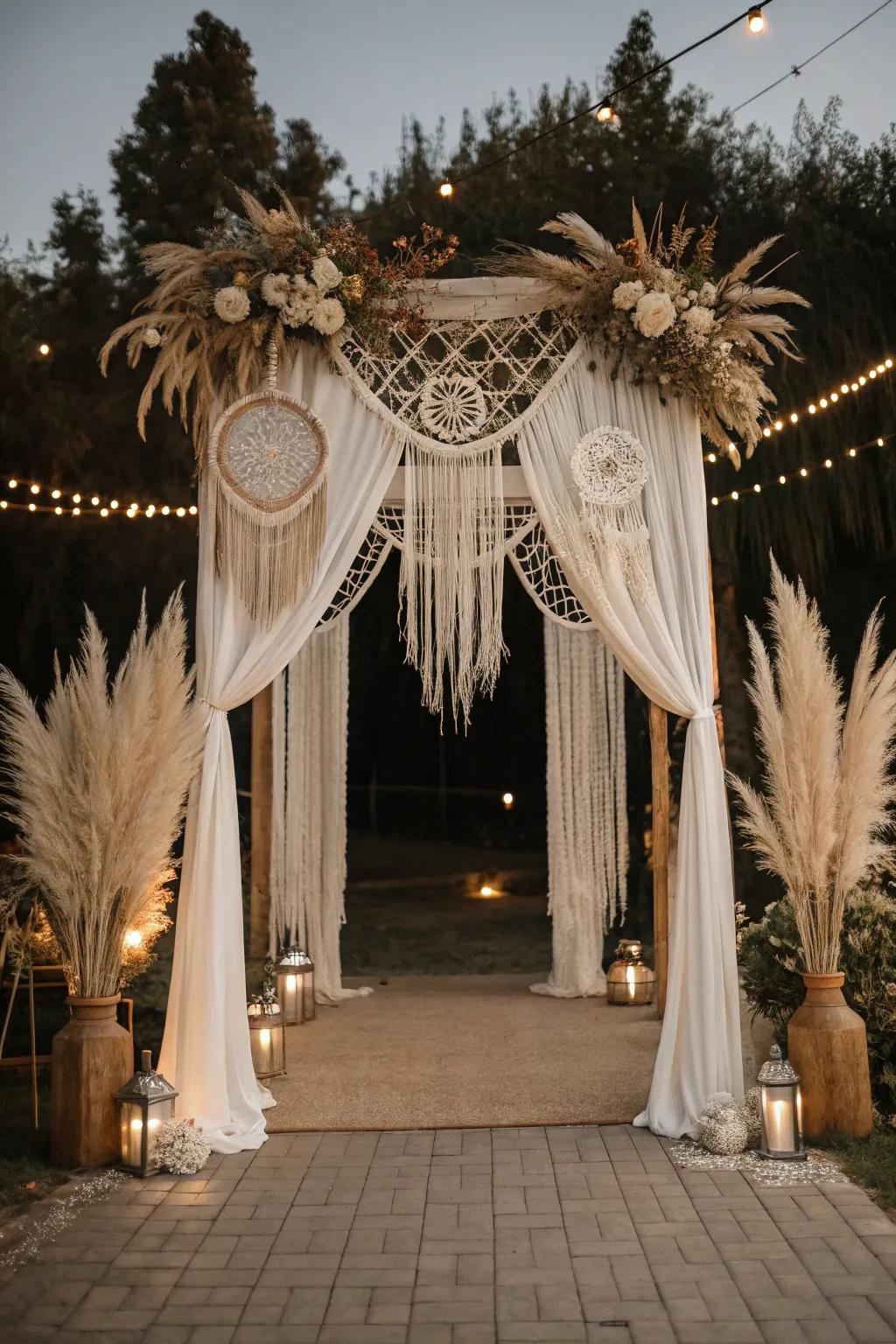 A boho-inspired arch, ideal for a carefree wedding.