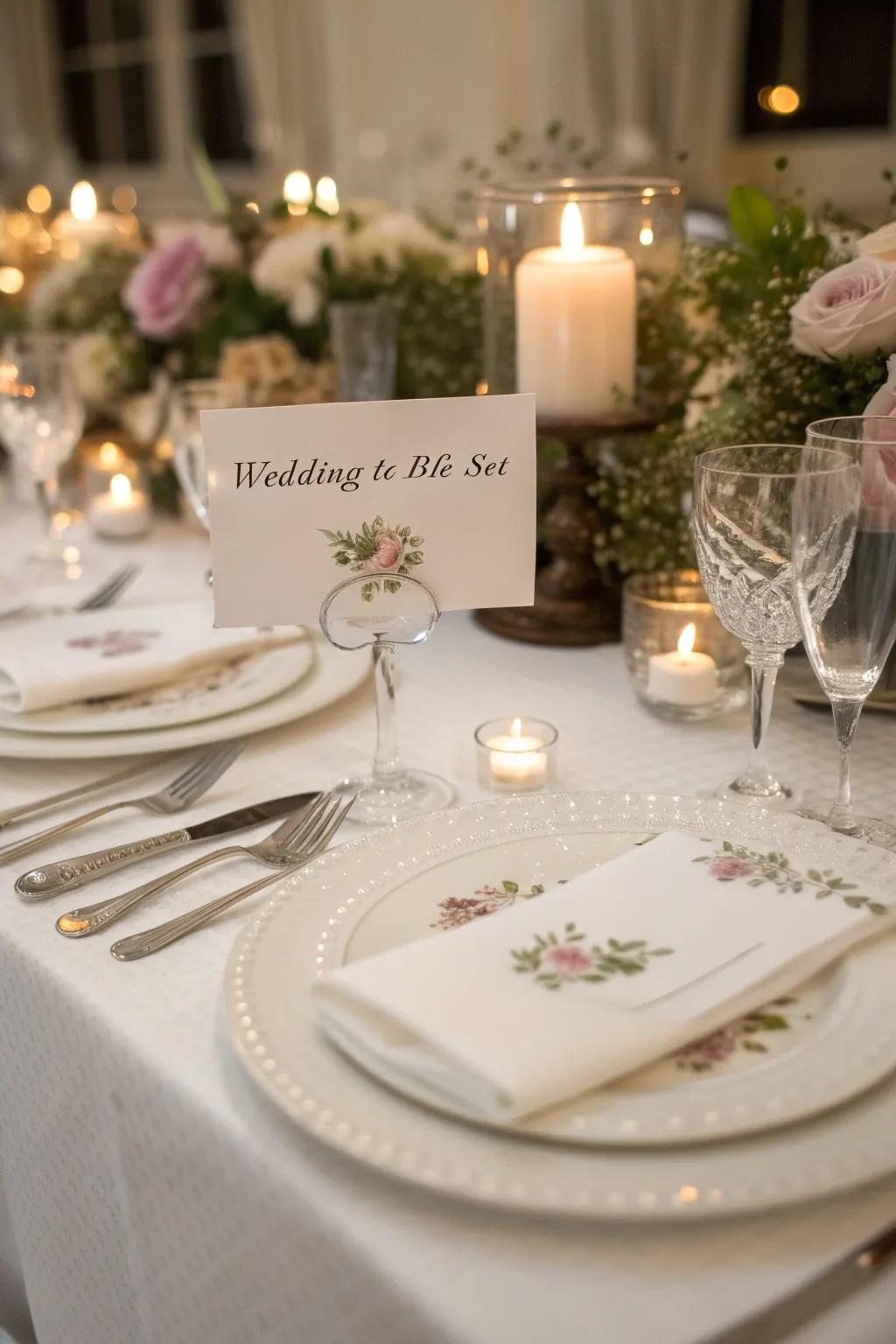 Tailored spot designations incorporate a distinctive element into your wedding tables.