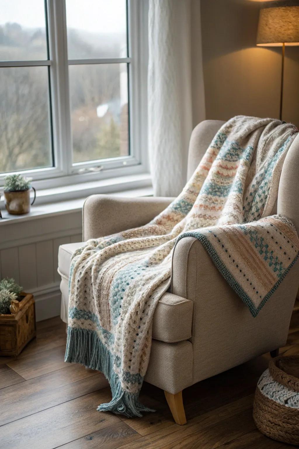 A comforting wrap designed to create warmth and comfort.