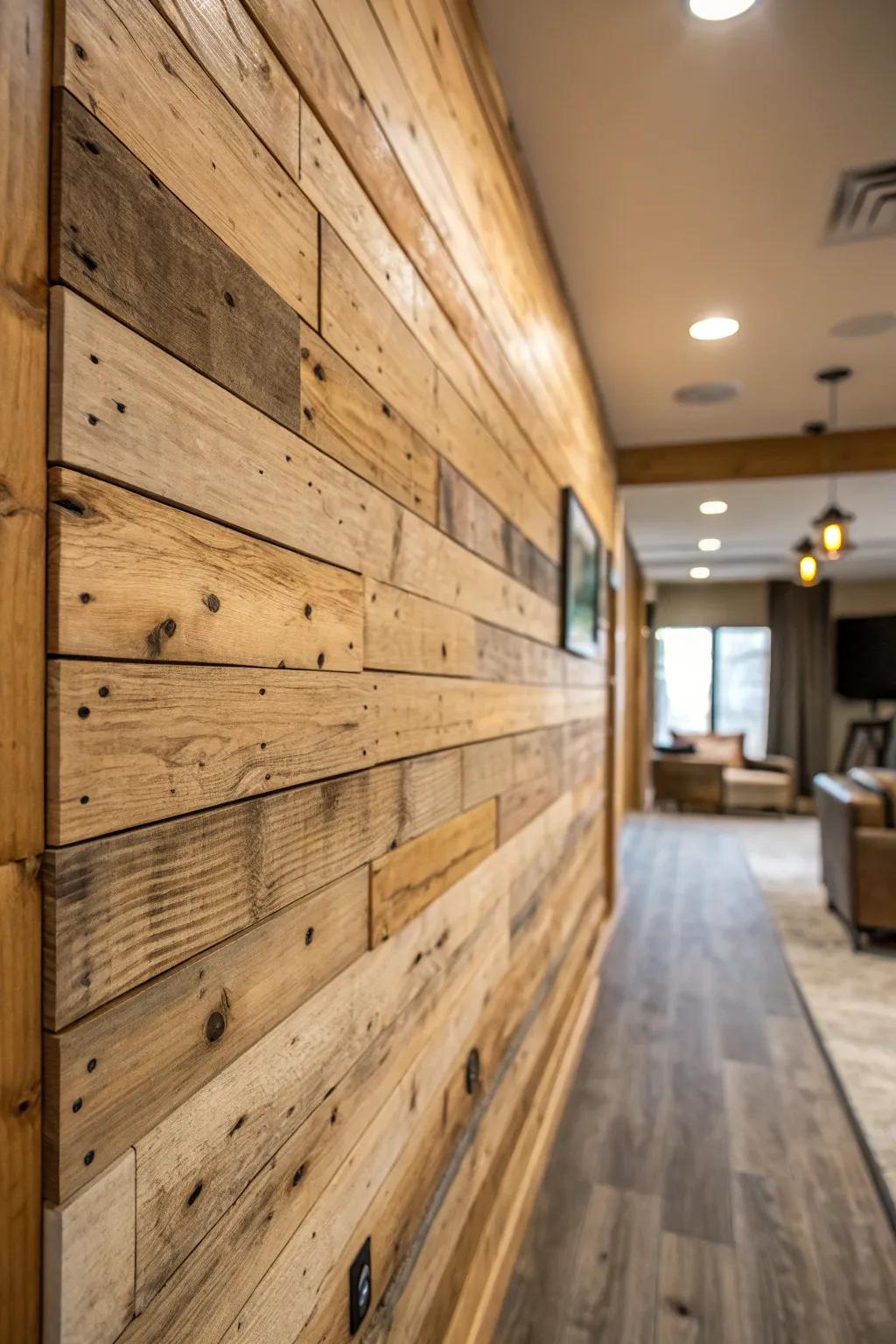 Cozy and rustic lumber overlay on a wall.