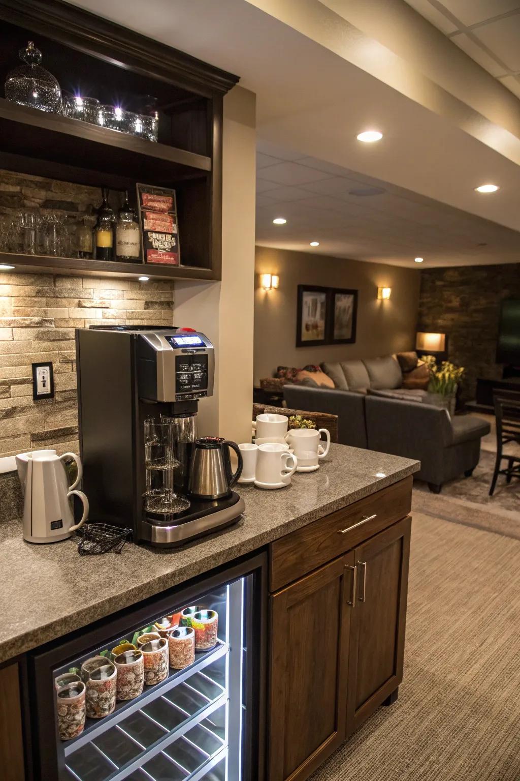 Enjoy versatility with a coffee station, transforming your wet bar into an all-day delight.