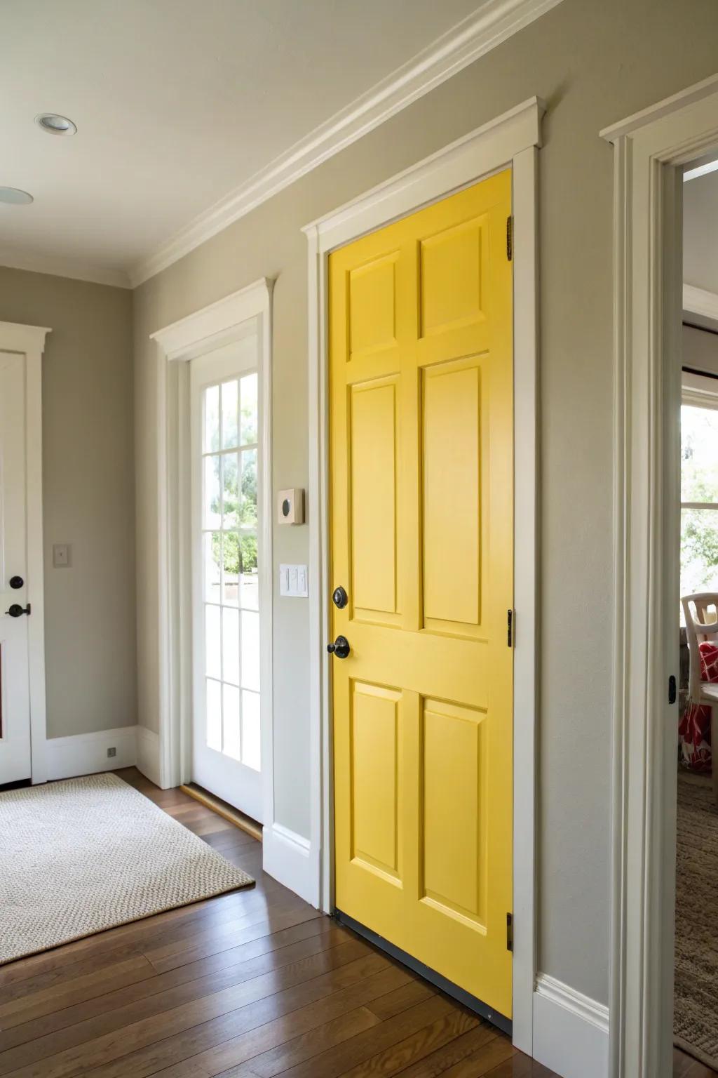 Sun-kissed yellow doors bring a cheerful splash of color.