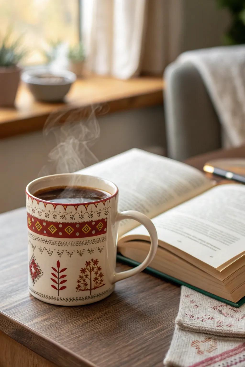 A bespoke drinkware adds a personal, cozy feel.