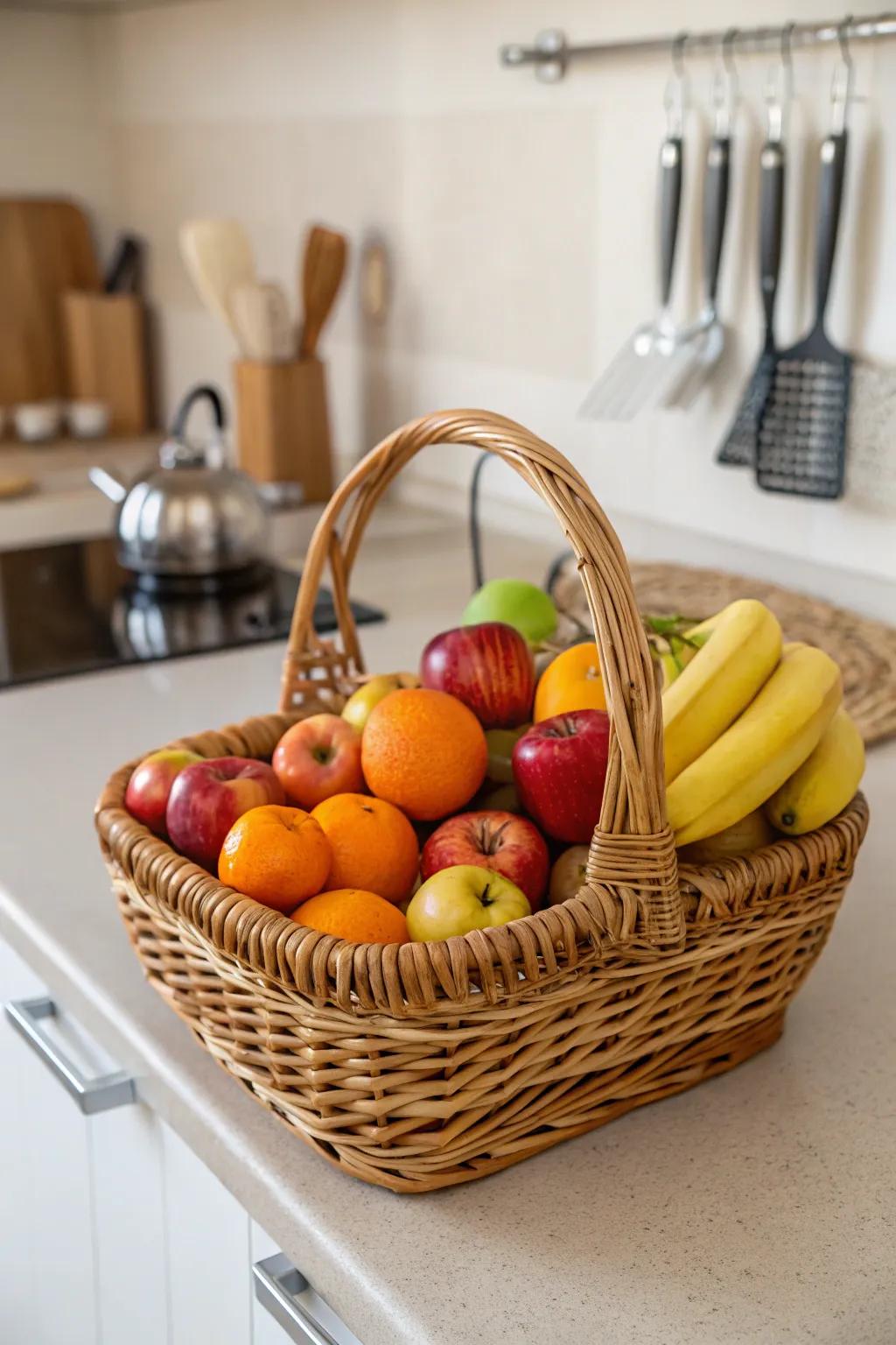 A basket of garden-fresh fruit carries a natural and useful elegance to the kitchen.