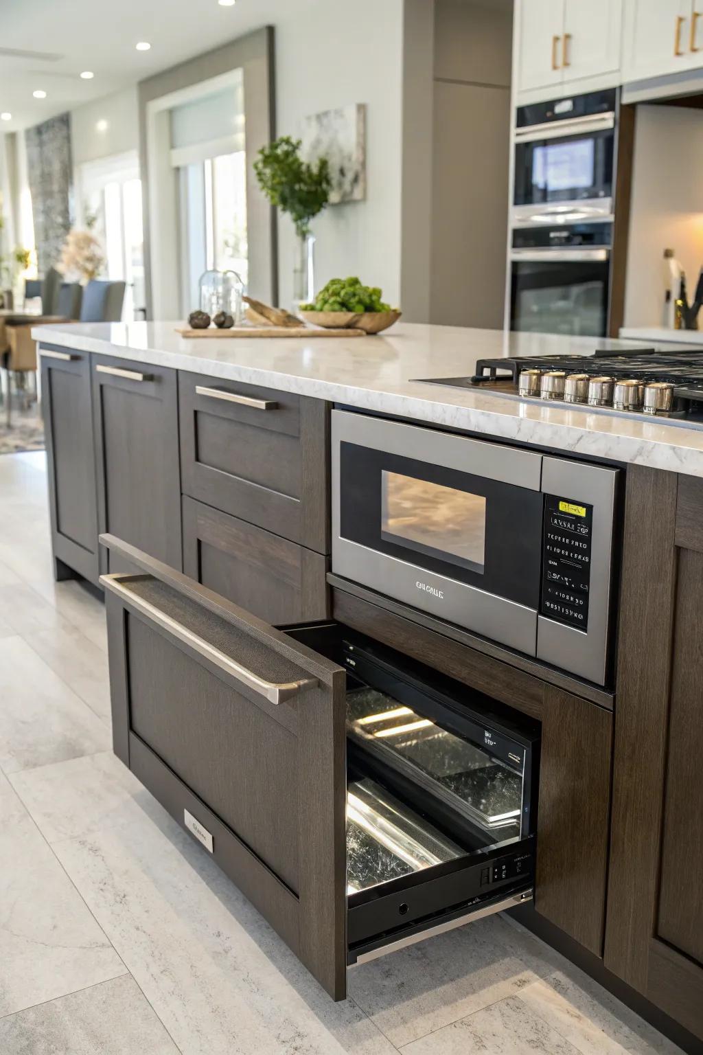 A speed oven drawer gives both unmatched ease and aesthetic elegance.