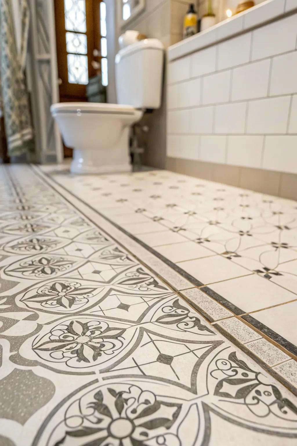 Patterned flooring brings a playful elegance to your bathroom.
