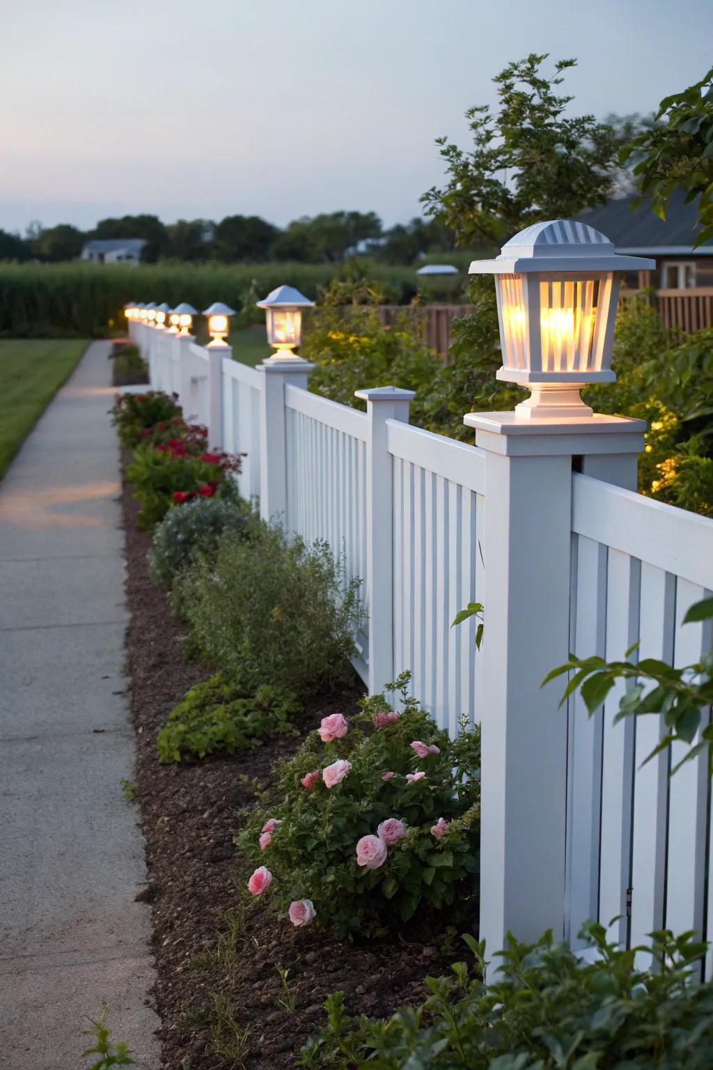 Aesthetic pillar toppers contribute sophistication and practicality to a white seclusion boundary.