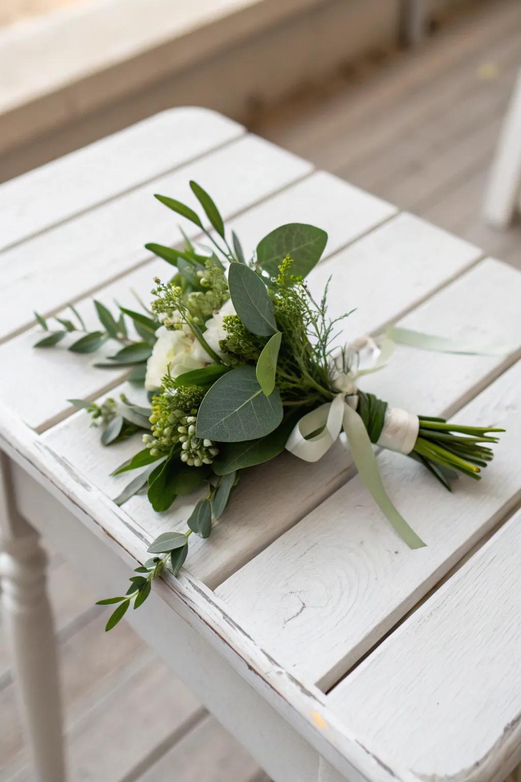 Simple wrist adornment composed of lush greenery.