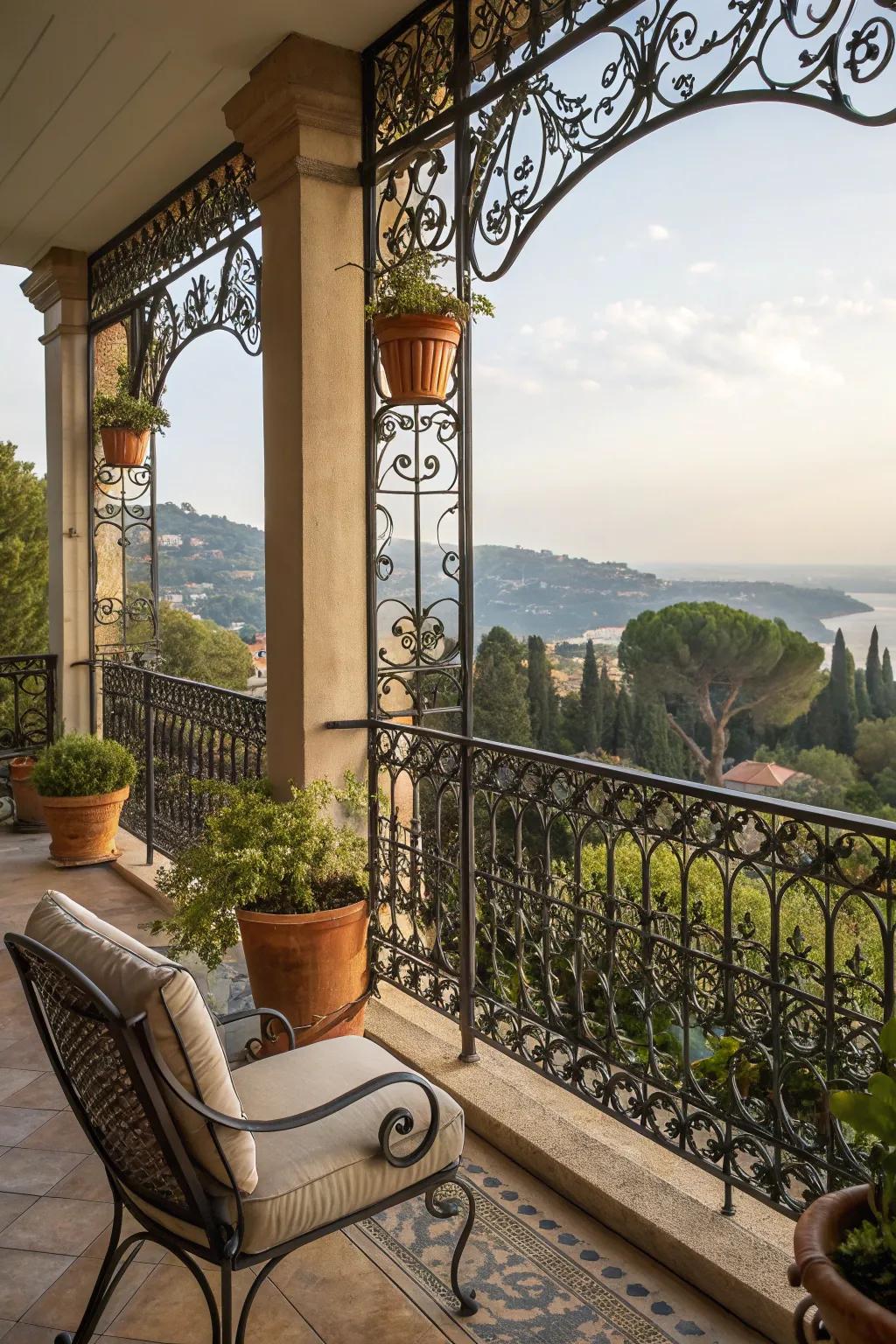 Forged iron railings gracefully outline your balcony area.
