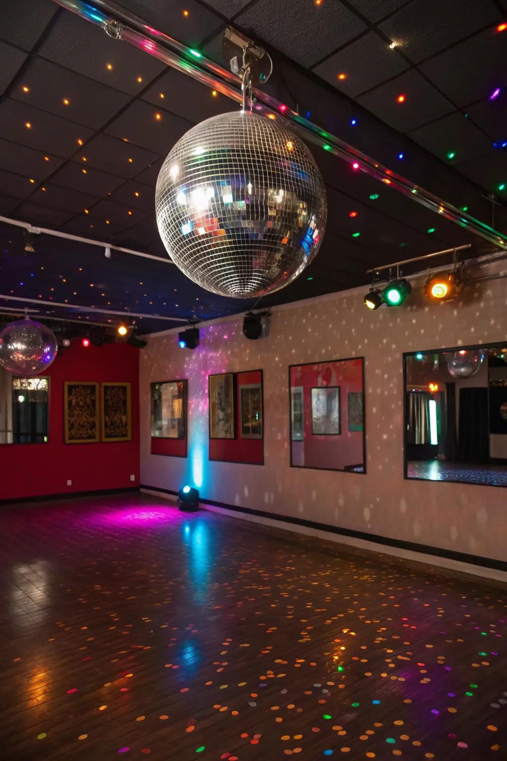 A mirror ball infuses a luminous detail into your Y2K-styled room.