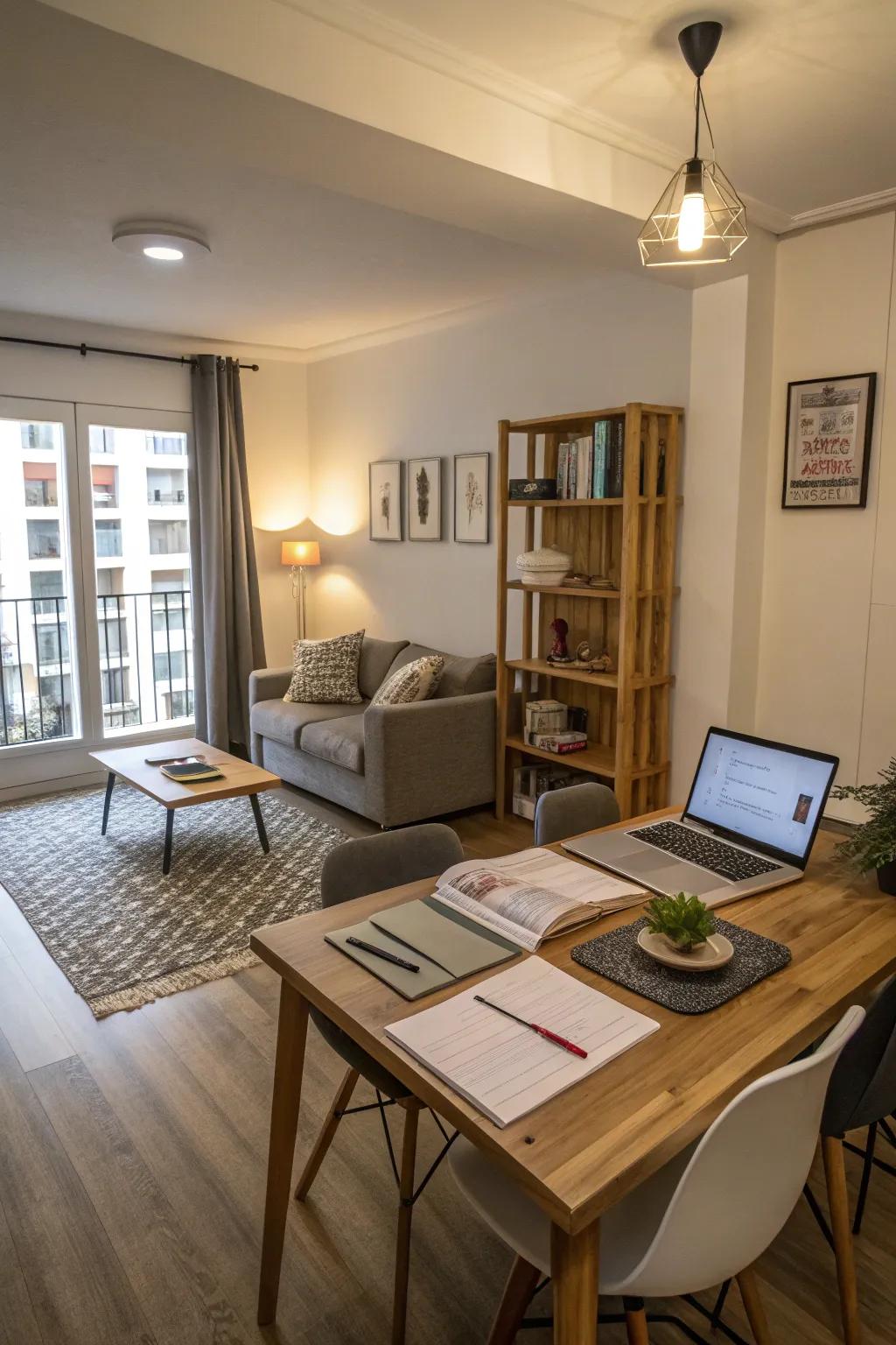 Multi-functional spaces optimize usefulness in smaller apartments.