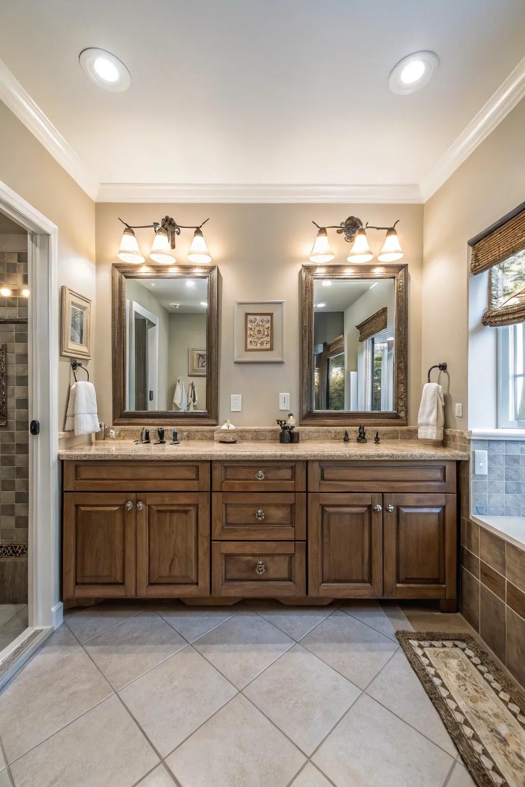 A symmetrical design that creates a harmonious and balanced bathroom.