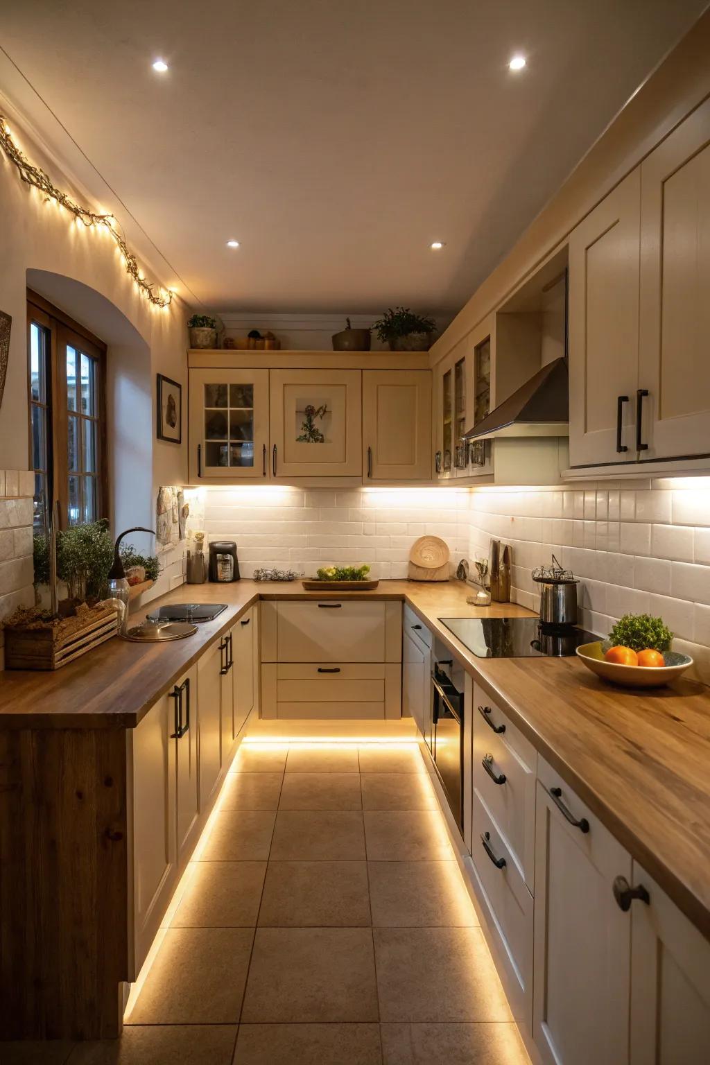 Under-cabinet lighting elevates both functionality and atmosphere.