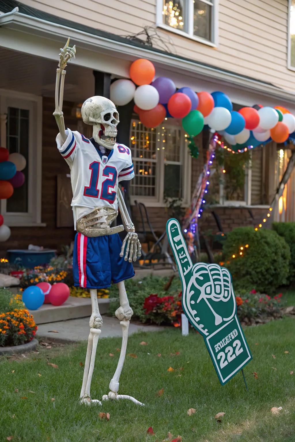 An athletic skeleton eager to rally for the team.