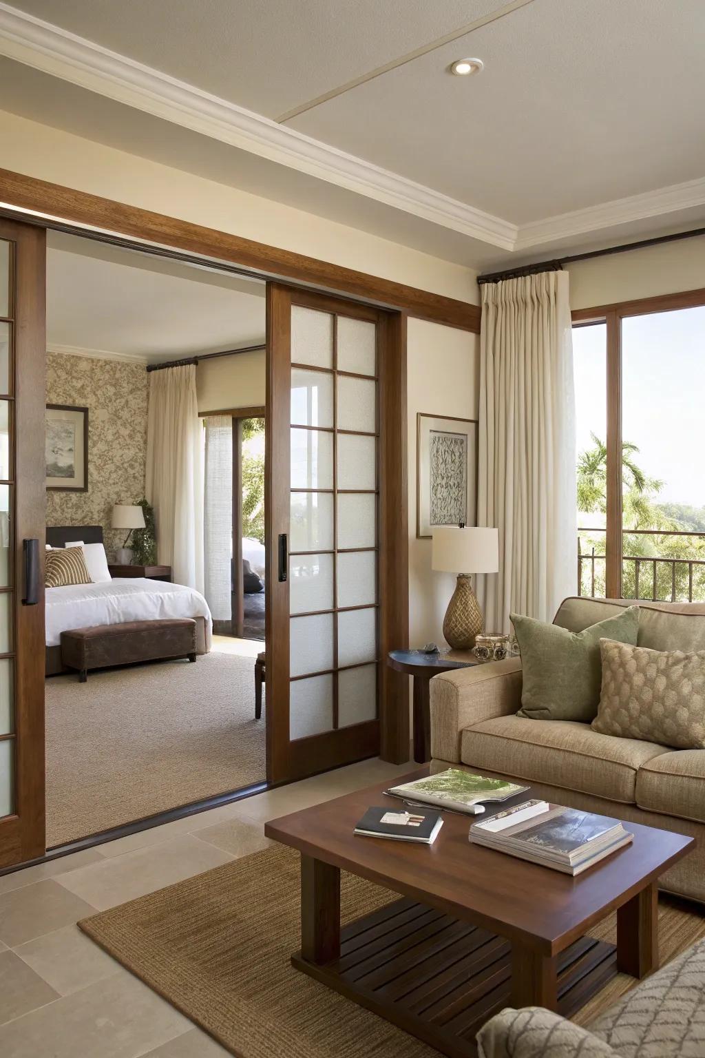 Sliding doors save space and enhance room flow.