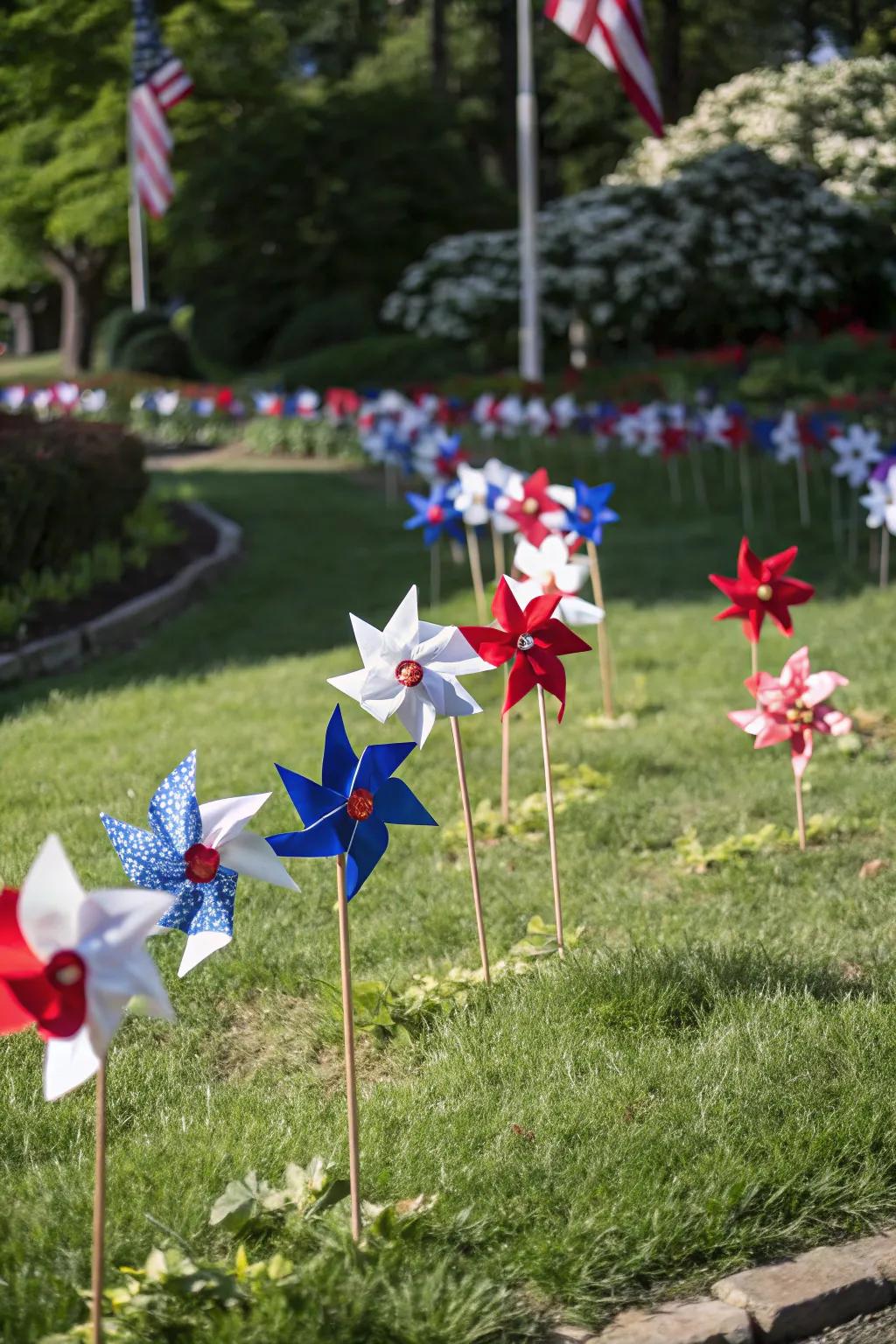 Paper whirligigs append a whimsical touch to any outdoor space.