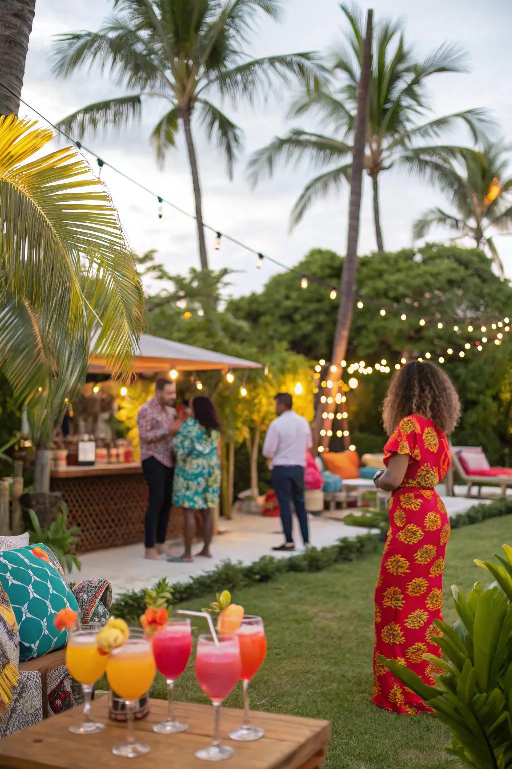 Take guests to a tropical wonderland using vibrant decorations.
